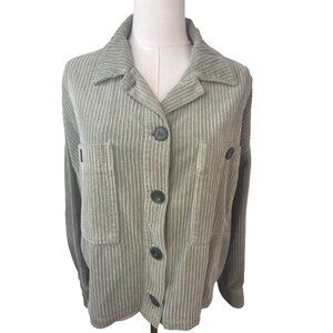 ZARA Light Olive Green Corduroy Medium Button-Up Jacket Drop Sleeve